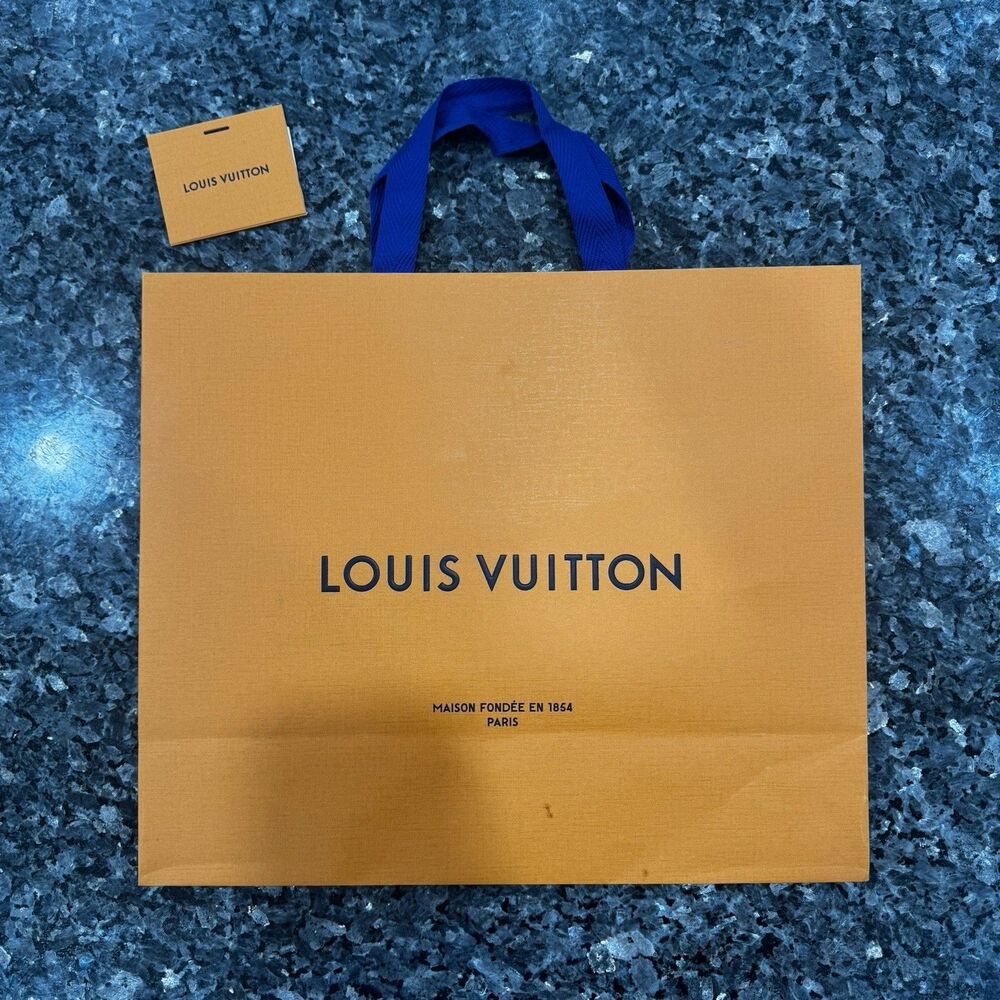 Louis Vuitton Paper Bag Orange with Blue Handles 16x13x6 + Blank Envelope